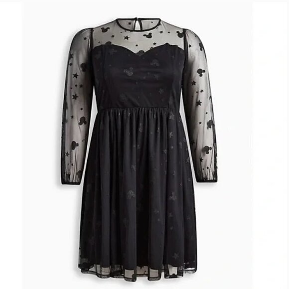 Torrid Dress 18 NWT Disney Mickey Stars At The Knee Tulle Illusion Neck Skater - Picture 7 of 9